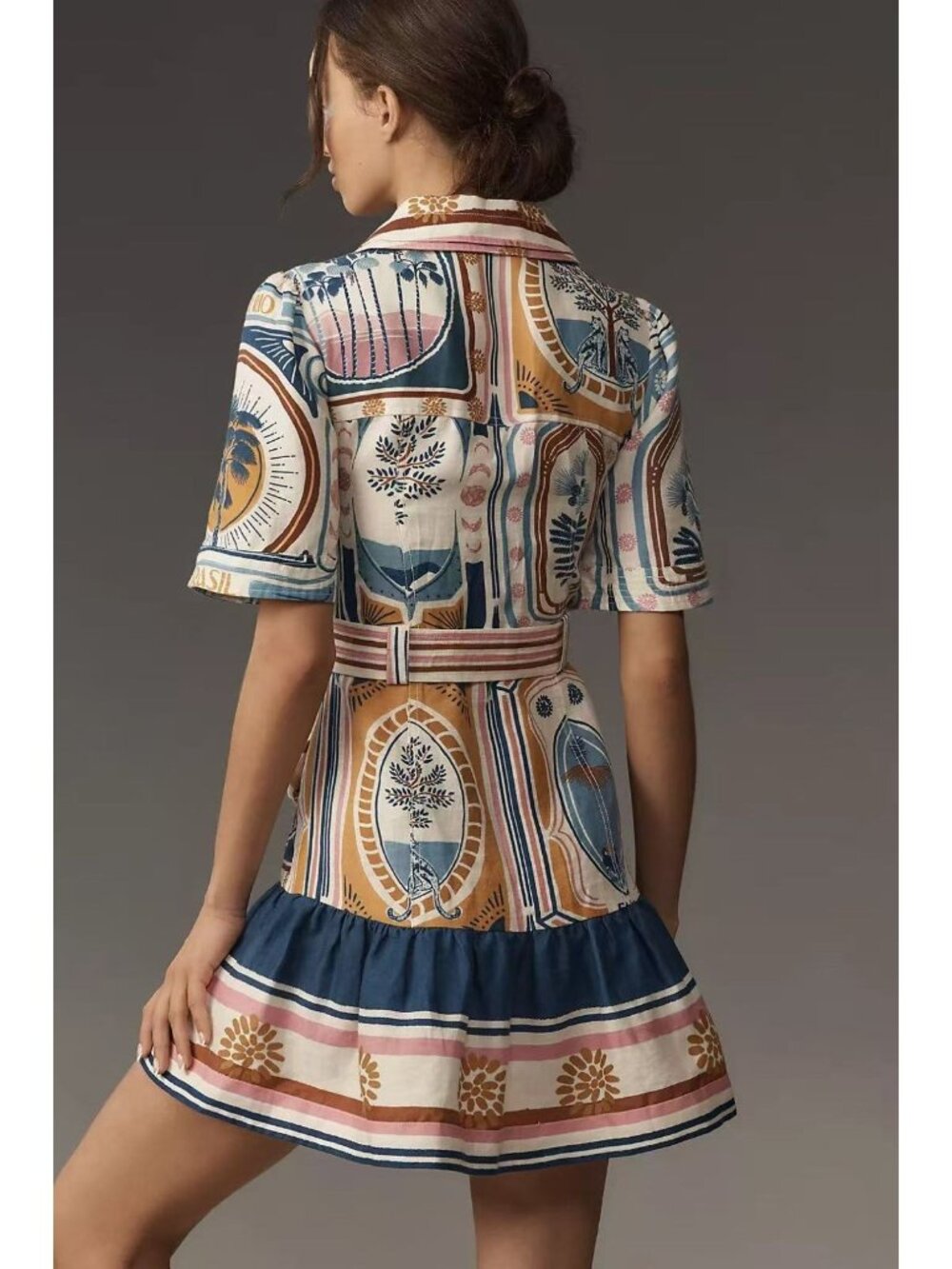 FARM Rio Multicolor Printed Mini Dress — Blue, Pink, Cream, Gold - Picture 2 of 16
